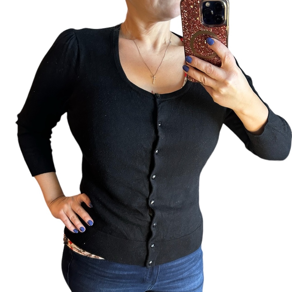 Halogen Buttonup Black Cardigan, Size Medium